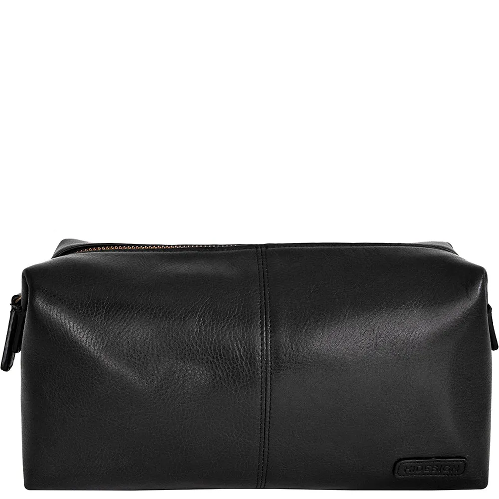 Mens Black Leather Shave Toilet Travel Kit with Waterproof Interior