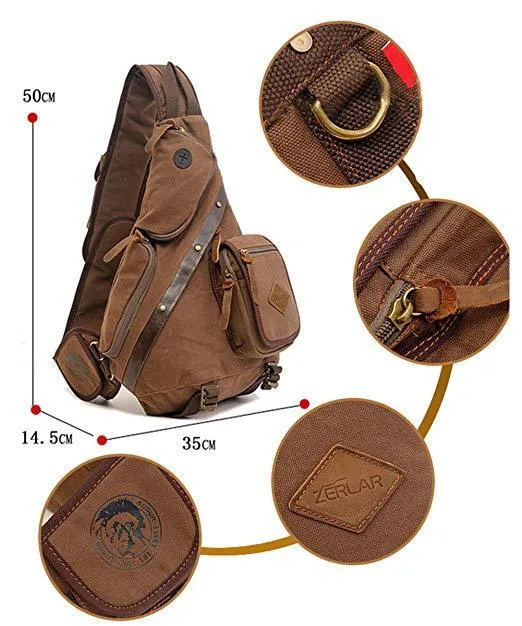 Men's Chest Pack Vintage Canvas Sling Bag