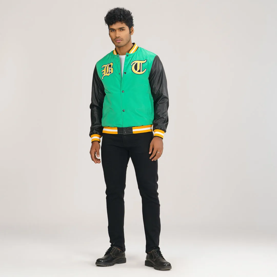 Mens Green & Black PU Jacket