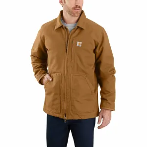 Men's Medium Brown Cotton Loose Fit Washed Duck Sherpa-Lined Coat