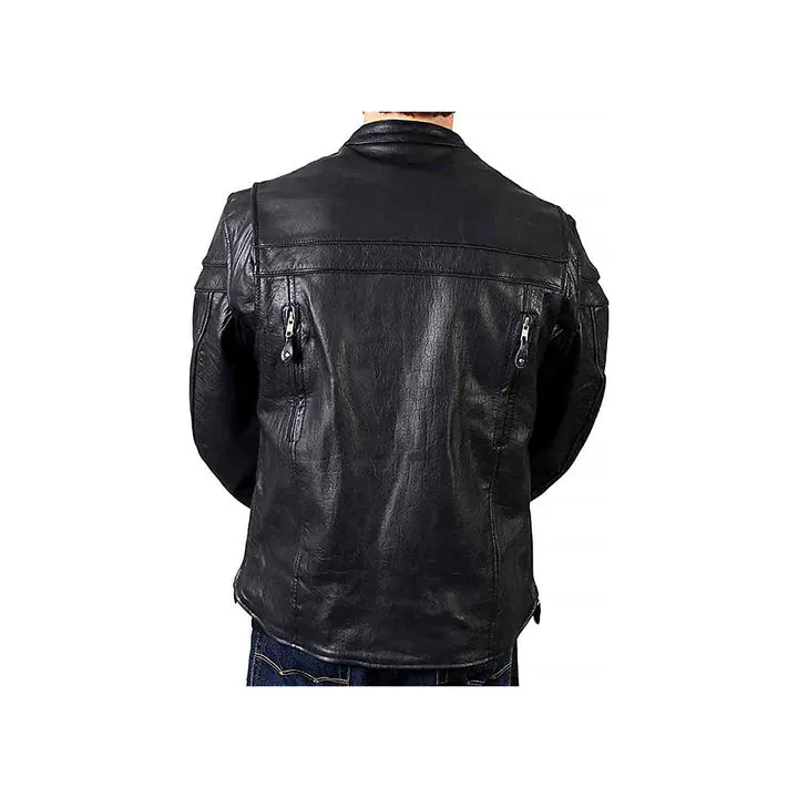 Men's Zipper Cuffs Quilted Lining Genuine Leather Moto Jacket