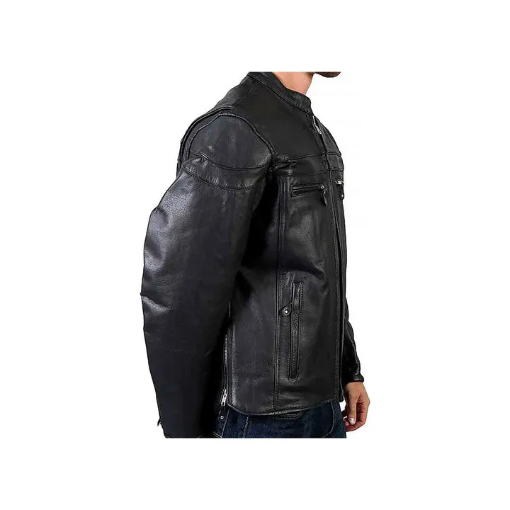 Men's Zipper Cuffs Quilted Lining Genuine Leather Moto Jacket