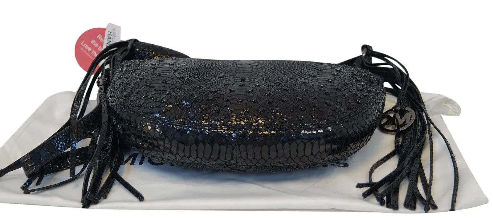 MICHAEL KORS Medium Rhea Crystal Black Slouchy Patent Python Crossbody Bag