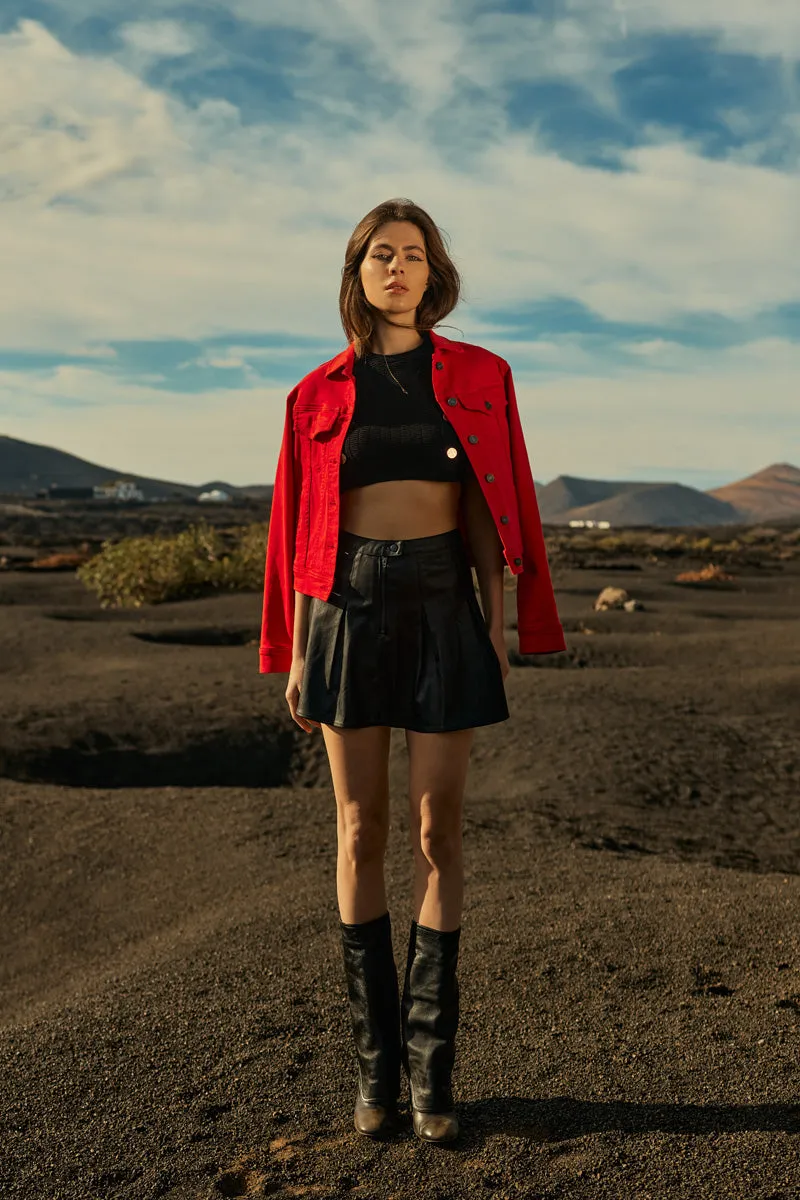 Milicent Mid Rise Faux Leather Skirt