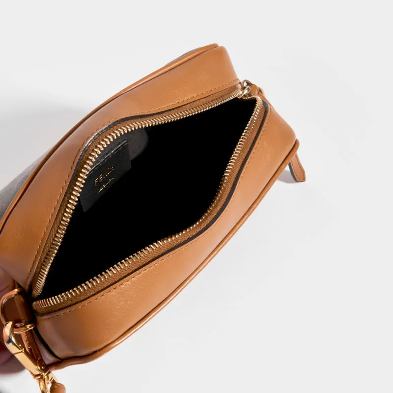 Mini Camera Crossbody Bag in Multicolour Canvas With Tan