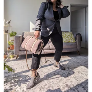 Mini Duffle in Lilac Shearling, Wine, and Vegetable Tanned Leather with Strap