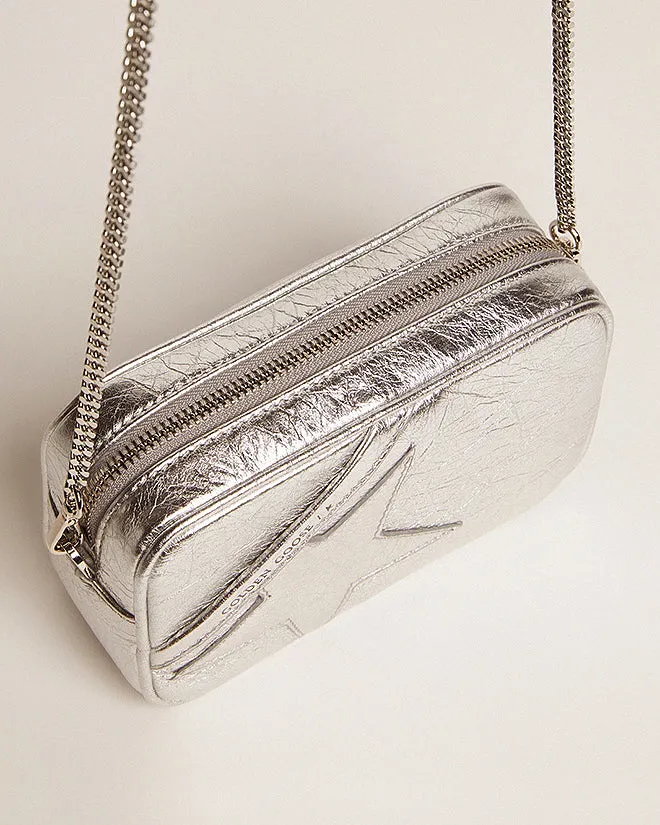 mini star bag in wrinkled laminated leather - silver