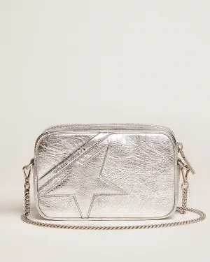 mini star bag in wrinkled laminated leather - silver