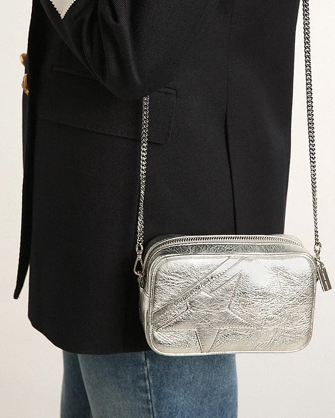 mini star bag in wrinkled laminated leather - silver