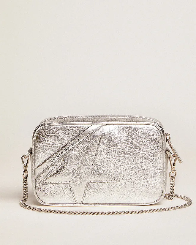 mini star bag in wrinkled laminated leather - silver