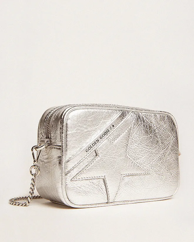 mini star bag in wrinkled laminated leather - silver
