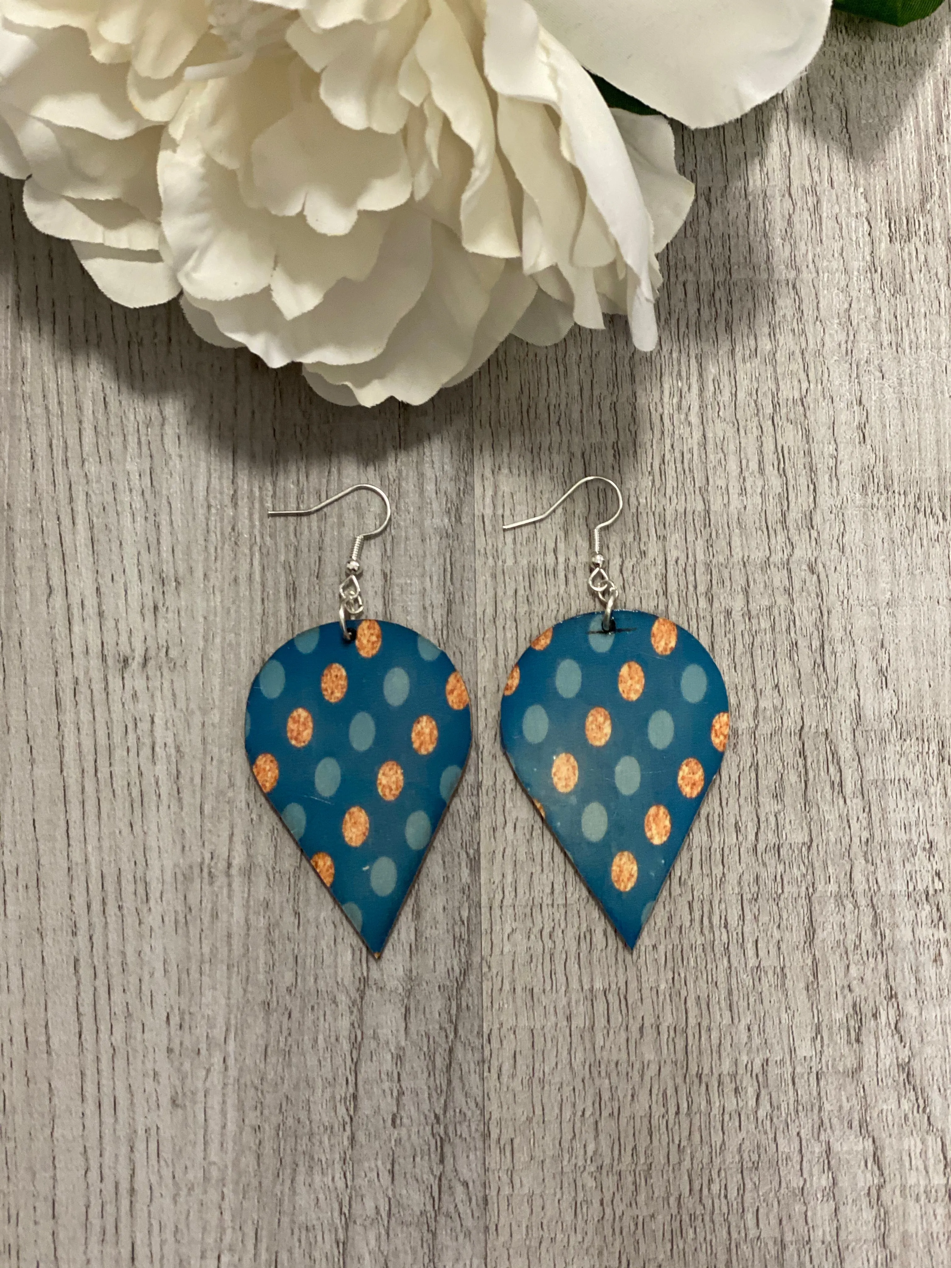 Navy & Polka Dot Wooden Earrings