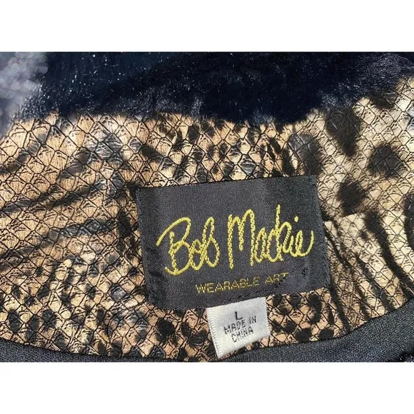 NEW~ Bob Mackie Leopard Print Faux Leather Vest with Faux Fur Trim~L