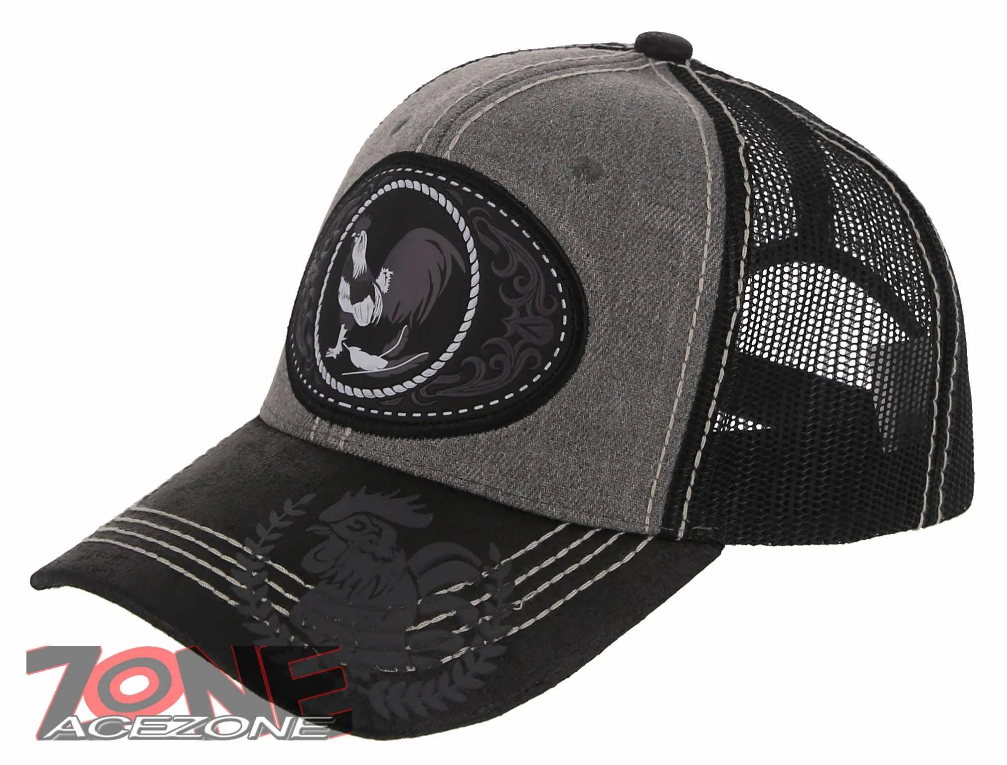 NEW! COCK ROOSTER FIGHT MESH TRUCKER SNAPBACK BASEBALL CAP HAT GRAY BLACK