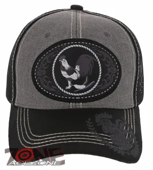 NEW! COCK ROOSTER FIGHT MESH TRUCKER SNAPBACK BASEBALL CAP HAT GRAY BLACK