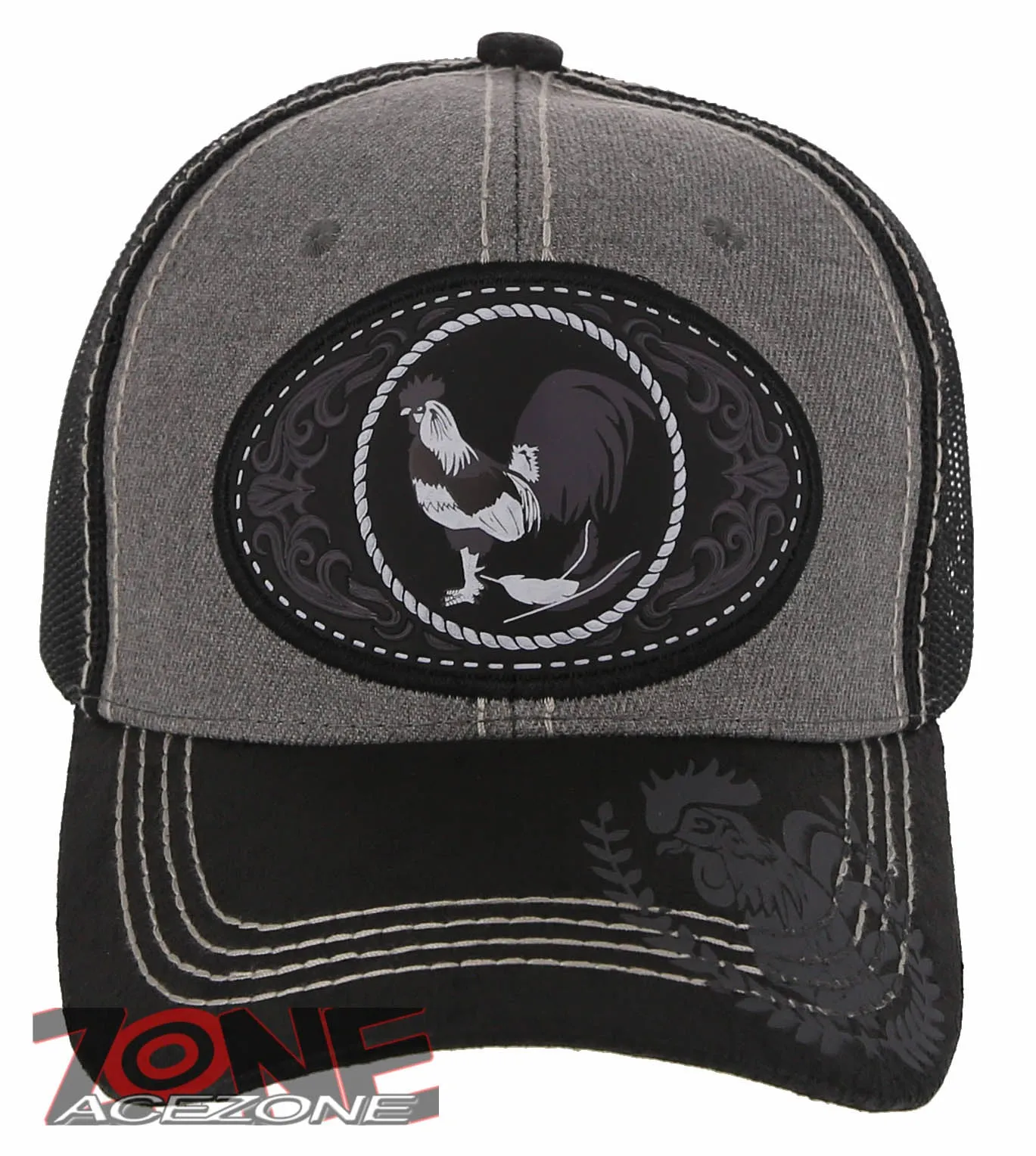NEW! COCK ROOSTER FIGHT MESH TRUCKER SNAPBACK BASEBALL CAP HAT GRAY BLACK
