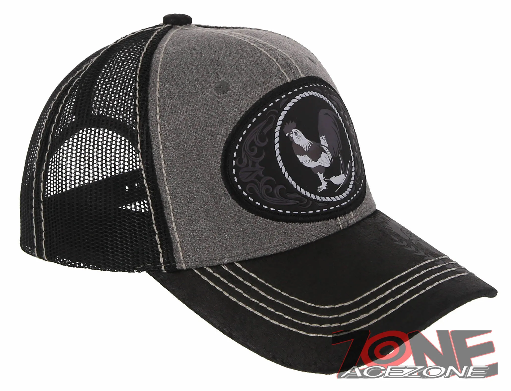 NEW! COCK ROOSTER FIGHT MESH TRUCKER SNAPBACK BASEBALL CAP HAT GRAY BLACK