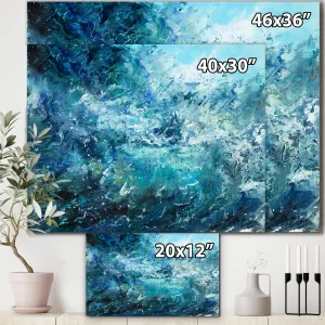 New Designart 'Wild Blue Ocean Waves V' Nautical & Coastal Canvas Wall Art Print - 20 In. wide X 12 In. high