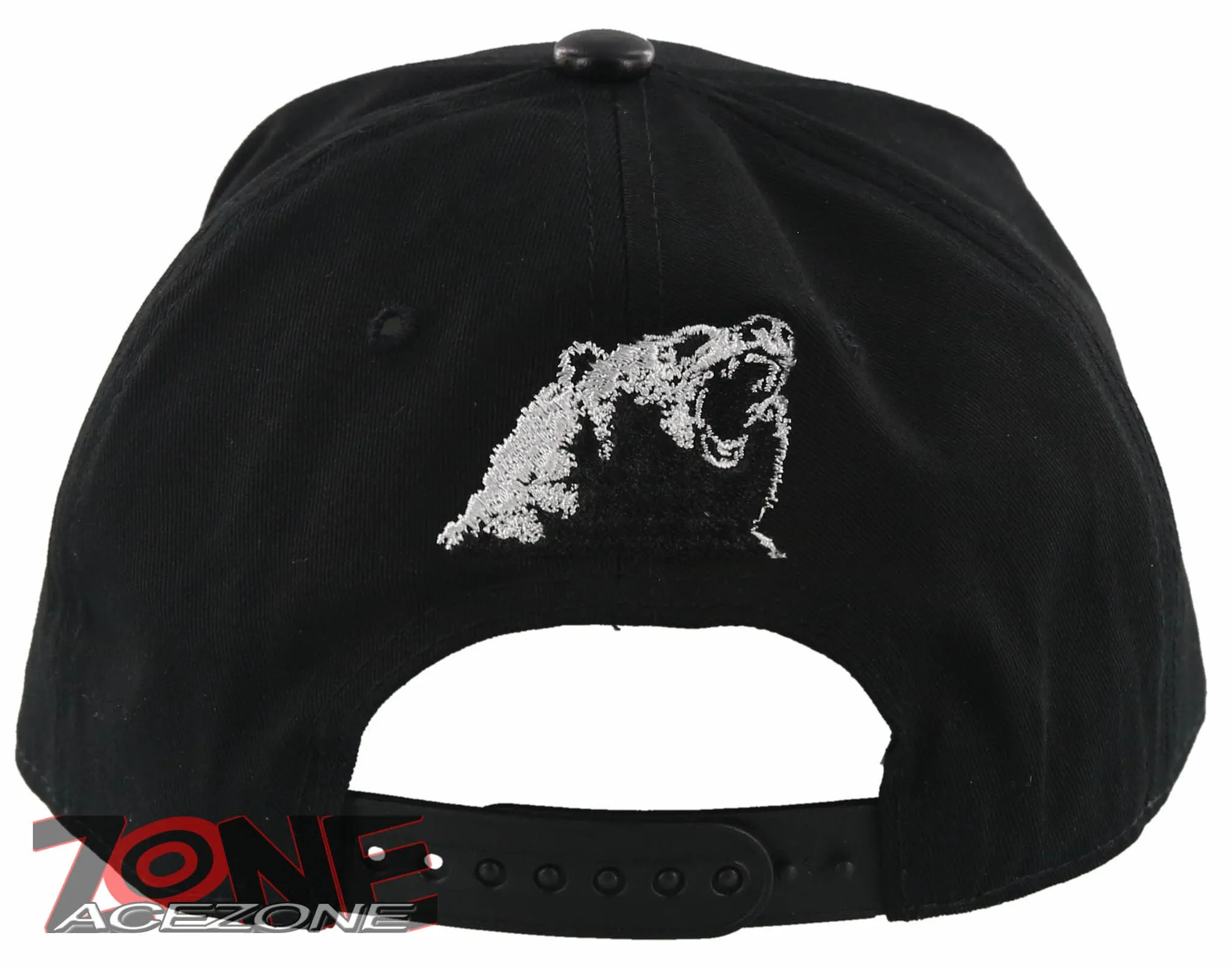 NEW! FLAT BILL FRONT FAUX LEATHER BEAR SNAPBACK CAP HAT BLACK