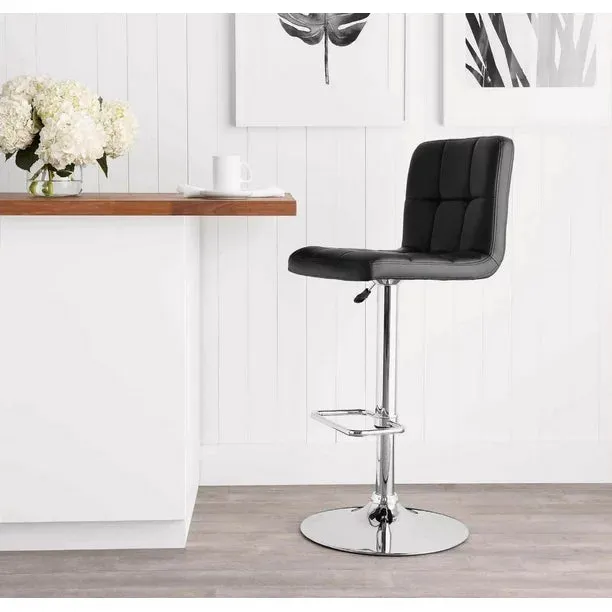 NEW IN BOX Hometrends Quilted Swivel Bar Stool, Hometrends Swivel Bar Stool, Adjustable Height, Black, Retails $74