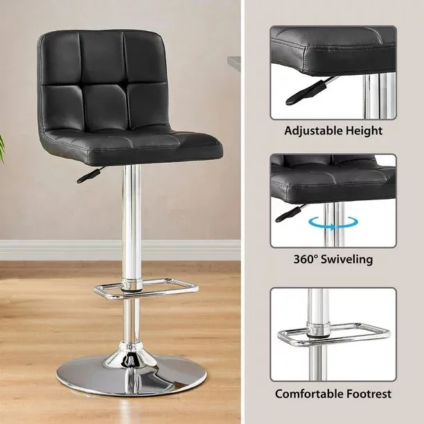 NEW IN BOX Hometrends Quilted Swivel Bar Stool, Hometrends Swivel Bar Stool, Adjustable Height, Black, Retails $74