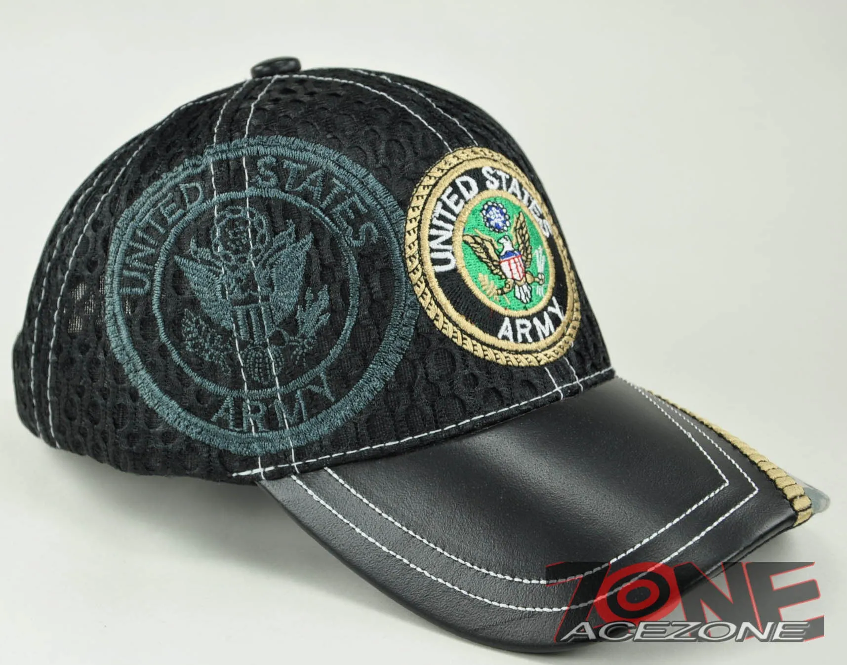NEW! MESH W/LEATHER US ARMY SIDE US ARMY CAP HAT BLACK