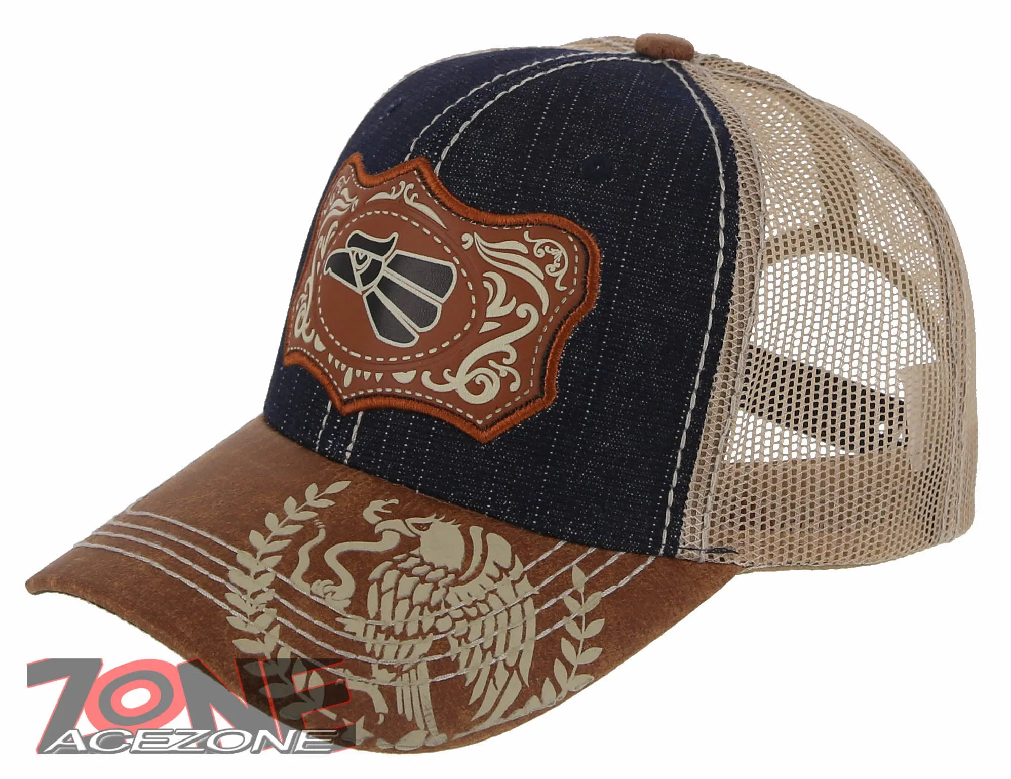 NEW! MEXICAN EAGLE PRIDE AZTEC BIRD TRUCKER SNAPBACK BASEBALL CAP HAT BLUE JEAN