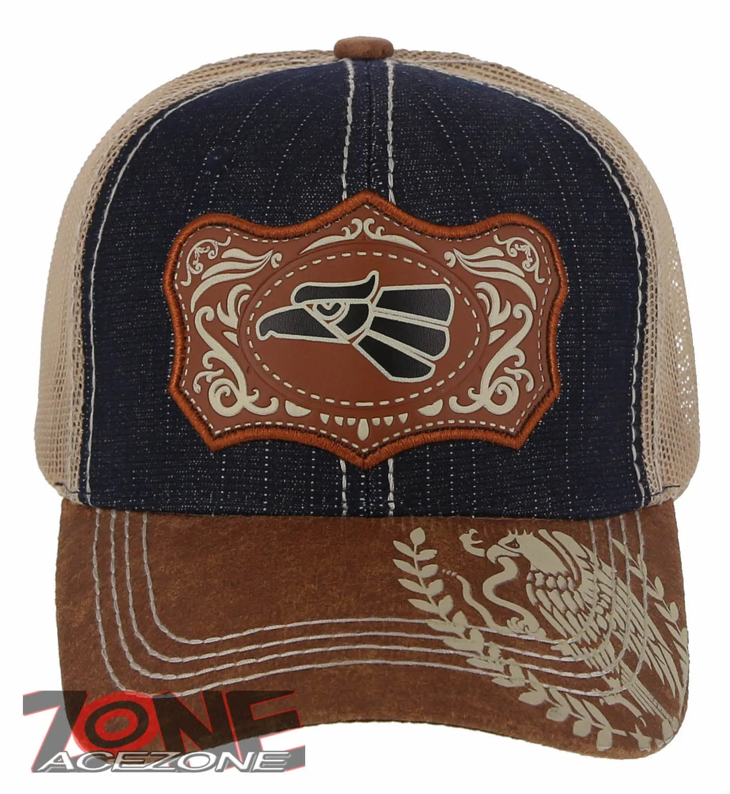 NEW! MEXICAN EAGLE PRIDE AZTEC BIRD TRUCKER SNAPBACK BASEBALL CAP HAT BLUE JEAN