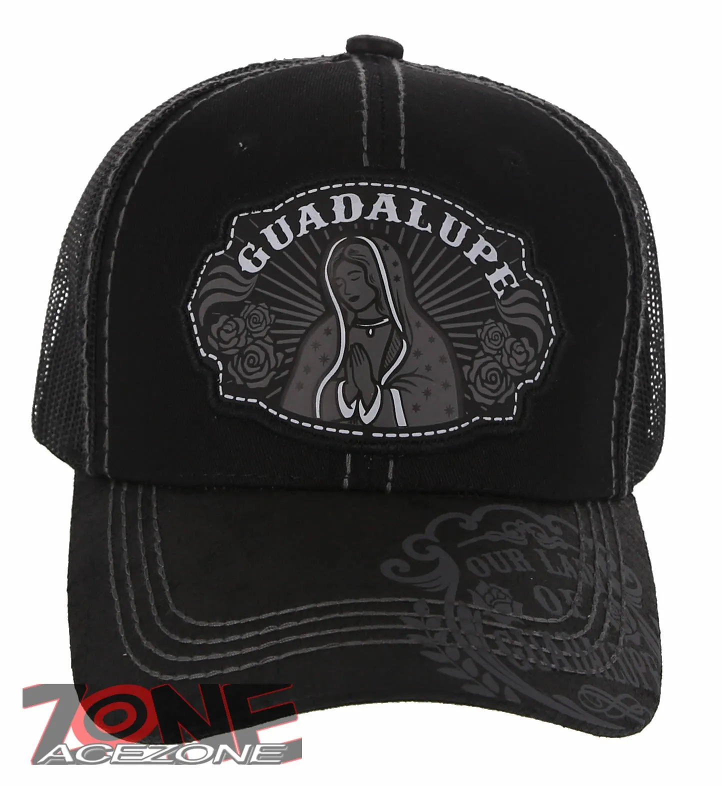 NEW! OUR LADY OF GUADALUPE CATHOLIC MEXICAN TRUCKER BASEBALL CAP HAT BLACK
