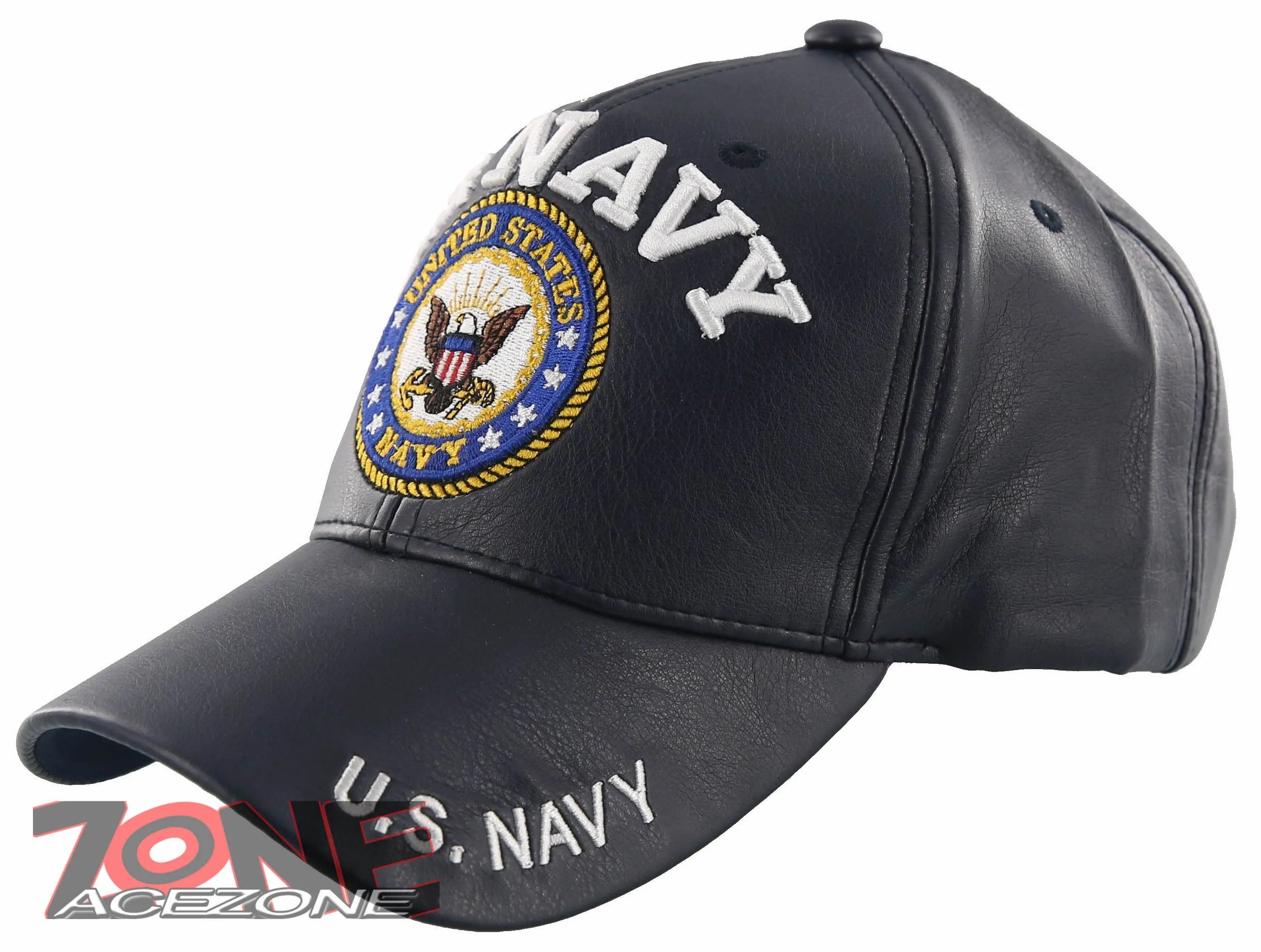 NEW! US NAVY USN BIG FAUX LEATHER BALL CAP HAT NAVY