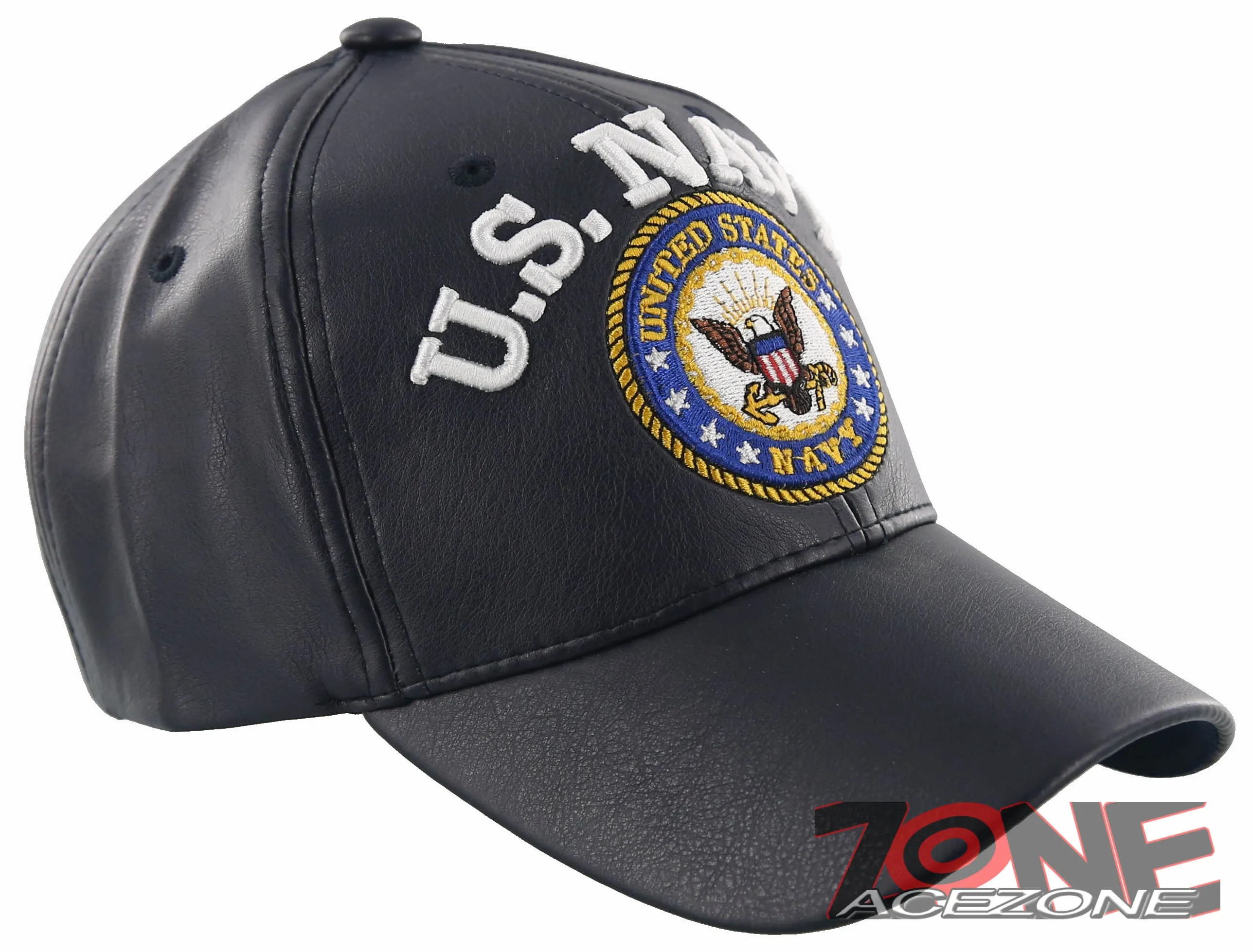 NEW! US NAVY USN BIG FAUX LEATHER BALL CAP HAT NAVY