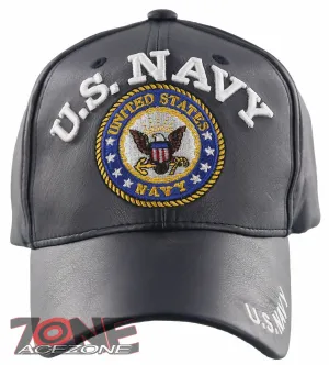 NEW! US NAVY USN BIG FAUX LEATHER BALL CAP HAT NAVY