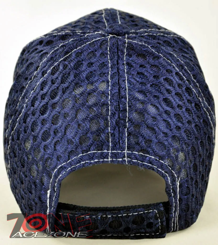 NEW! W/LEATHER MESH EAGLE USA FLAG MILITARY CAP HAT NAVY