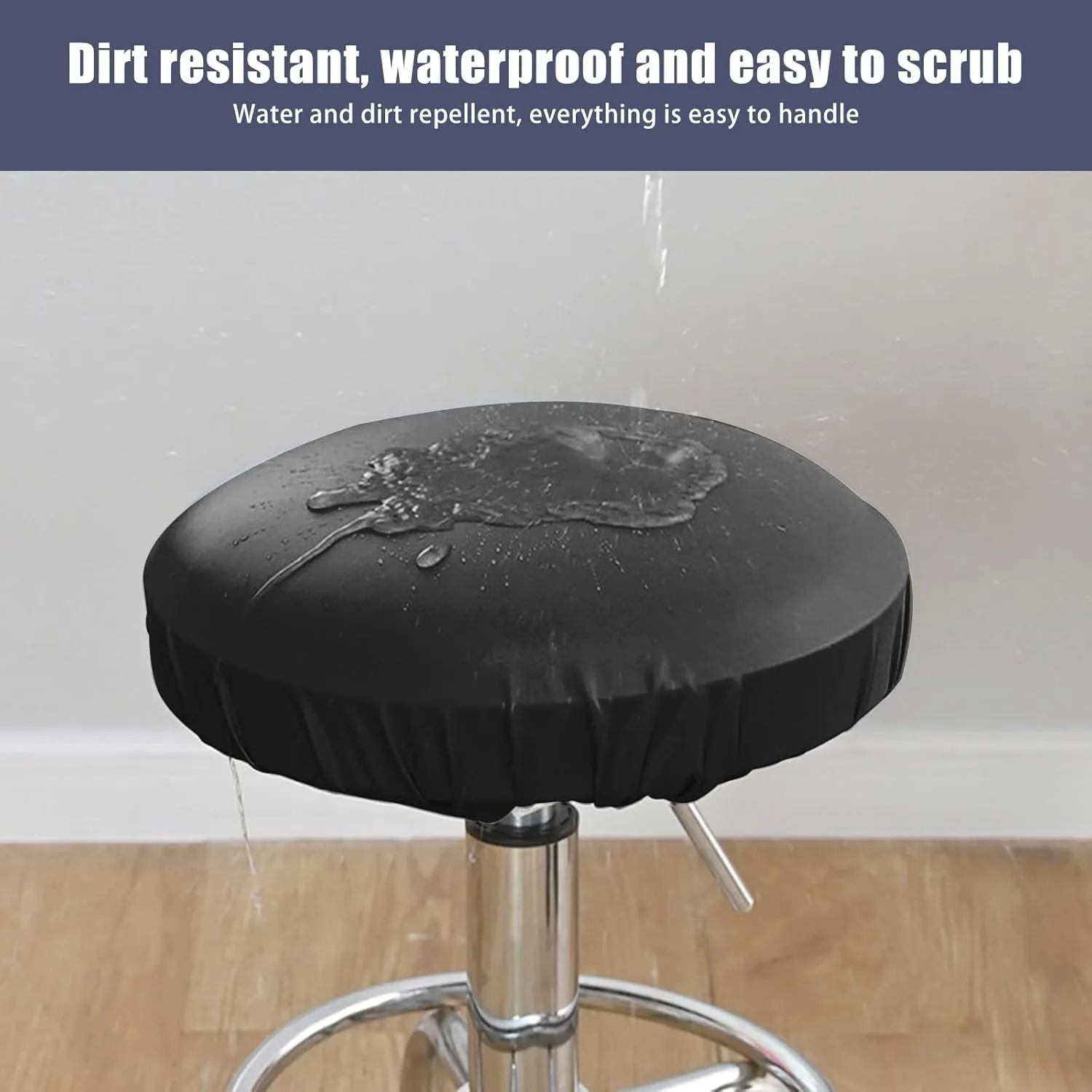 NEW YWNYT 6-Pack Elastic Round Stool Chair Cover, Waterproof PU Leather Anti-Slip Round Seat Cover Dustproof Washable Stool Cushion Slipcover for 13-18 Inch, Black