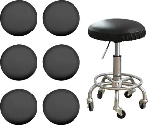 NEW YWNYT 6-Pack Elastic Round Stool Chair Cover, Waterproof PU Leather Anti-Slip Round Seat Cover Dustproof Washable Stool Cushion Slipcover for 13-18 Inch, Black