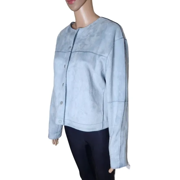 NWT Catherine Malandrino women's light blue faux leather mobwife jacket Medium