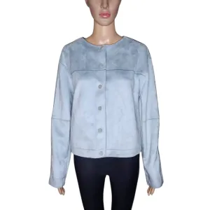 NWT Catherine Malandrino women's light blue faux leather mobwife jacket Medium
