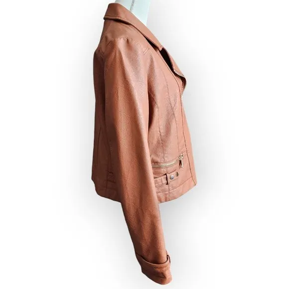 NWT New York &amp; Company Brown Faux Leather Faux Fur Collar Jacket.  US Size L.