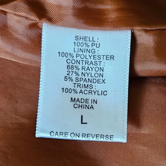 NWT New York &amp; Company Brown Faux Leather Faux Fur Collar Jacket.  US Size L.