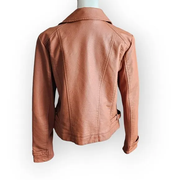 NWT New York &amp; Company Brown Faux Leather Faux Fur Collar Jacket.  US Size L.