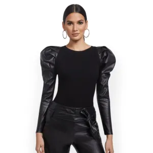 NY &amp; Co Faux Leather Long Sleeve Black Sweater - New With Tags! - Medium