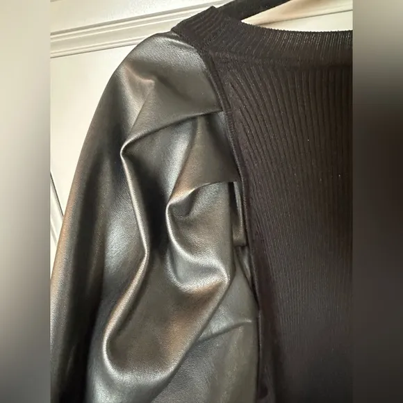 NY &amp; Co Faux Leather Long Sleeve Black Sweater - New With Tags! - Medium