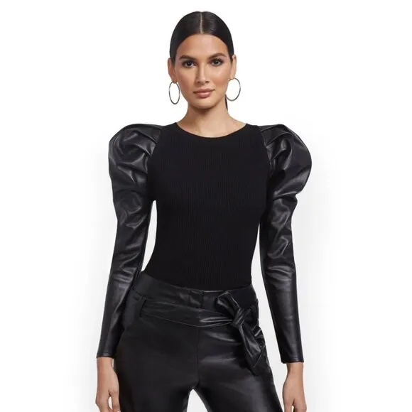 NY &amp; Co Faux Leather Long Sleeve Black Sweater - New With Tags! - Medium