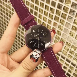 Octagonal Mirror Leather Strap Women's Watch