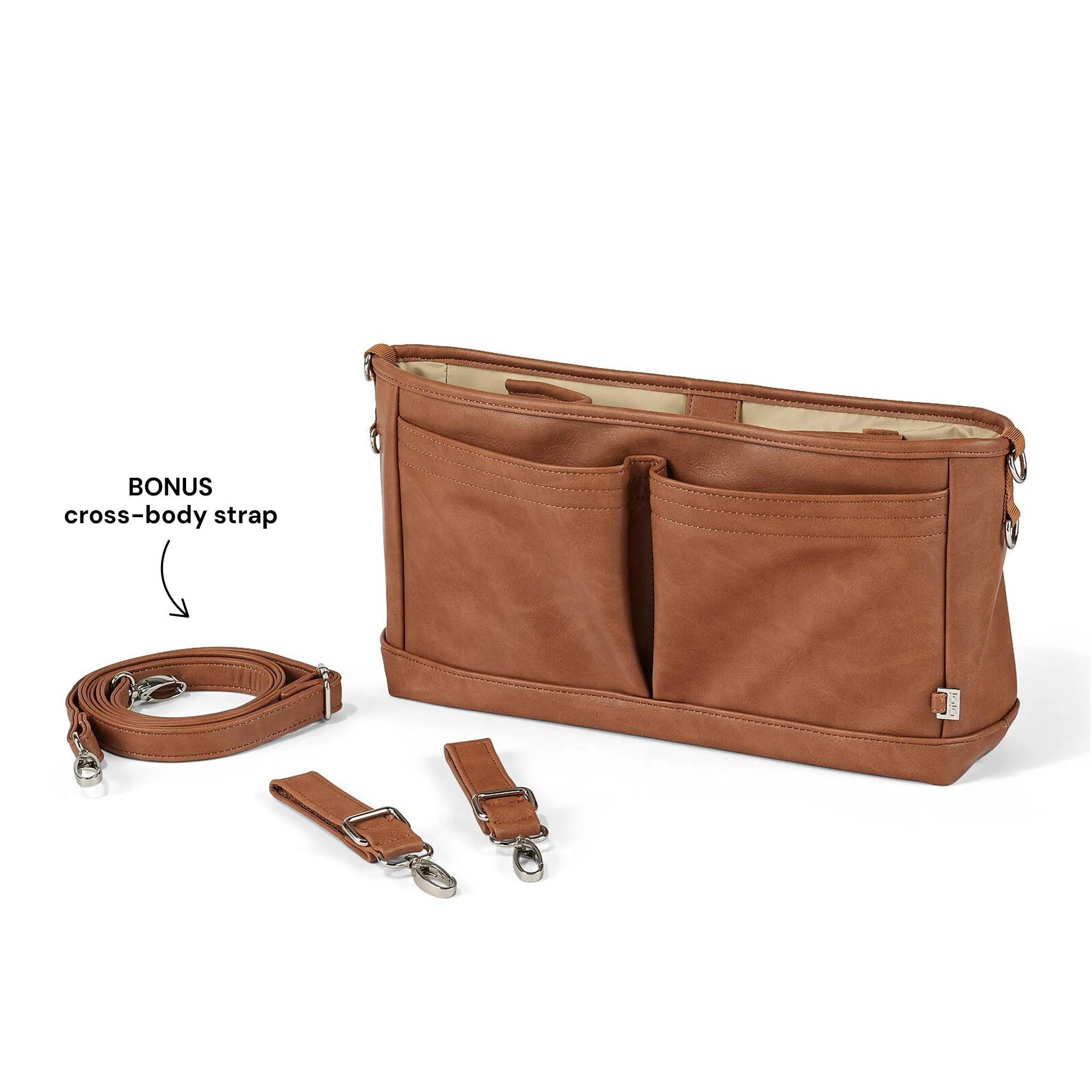 OiOi - Vegan Leather Stroller Organiser/Pram Caddy - Tan