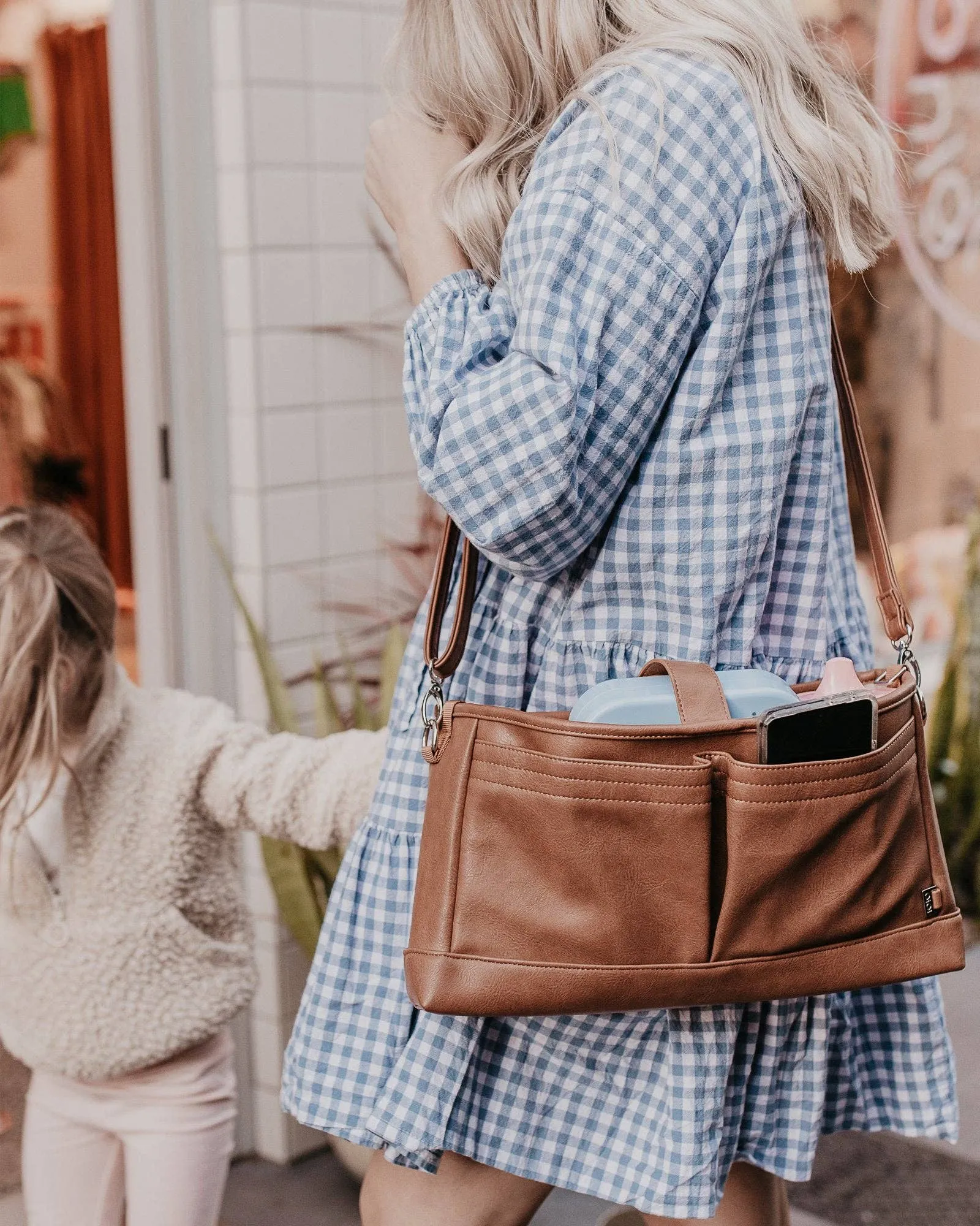 OiOi - Vegan Leather Stroller Organiser/Pram Caddy - Tan