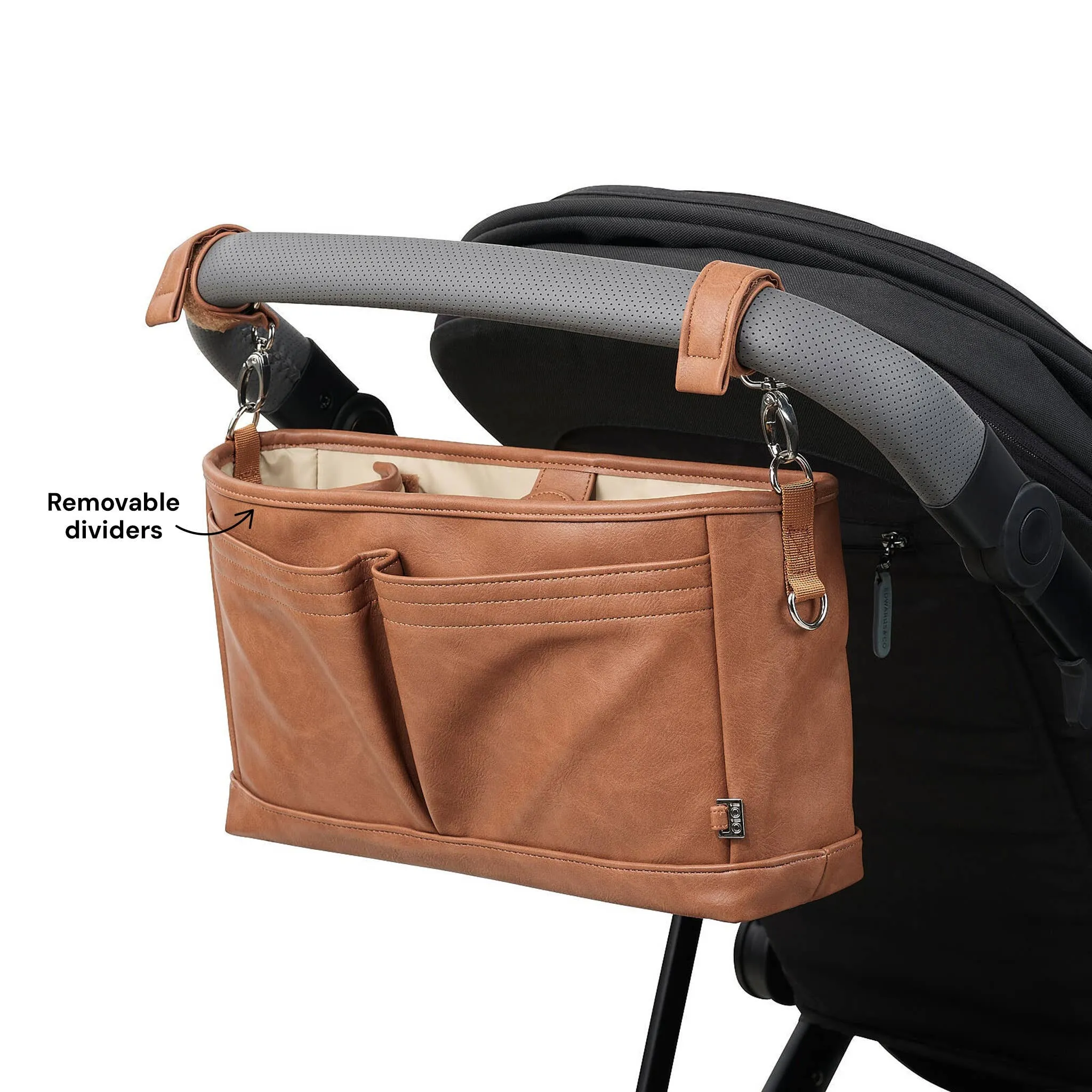 OiOi - Vegan Leather Stroller Organiser/Pram Caddy - Tan