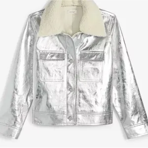 On 34th Women's Solid Metallic Faux-Leather Jacket with Faux-Sherpa Collar Sz XL