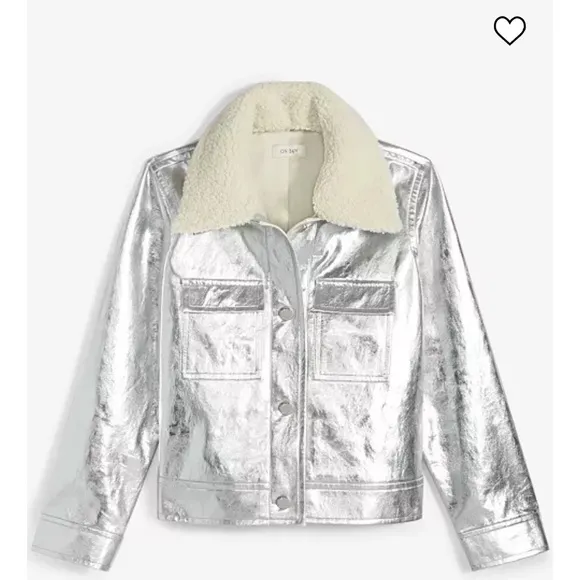 On 34th Women's Solid Metallic Faux-Leather Jacket with Faux-Sherpa Collar Sz XL