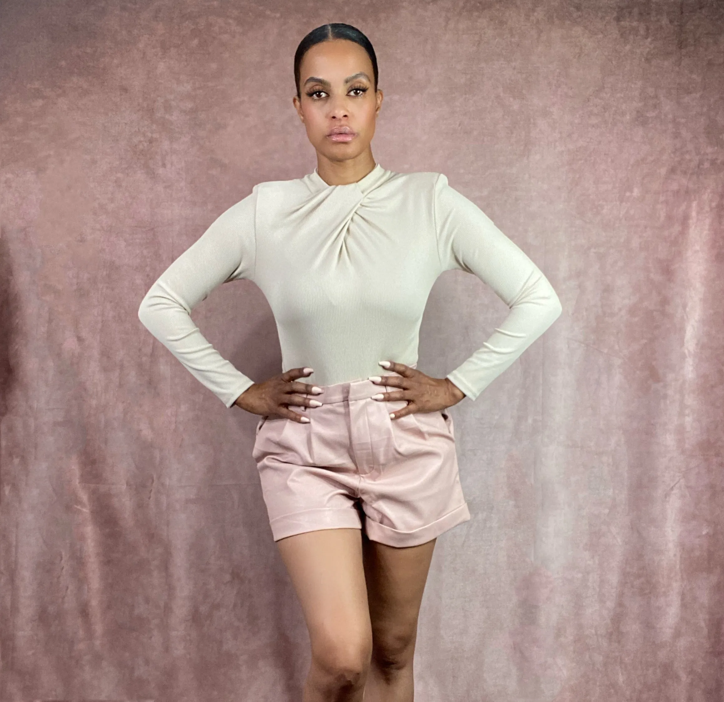 Pale Pink Pleather Shorts